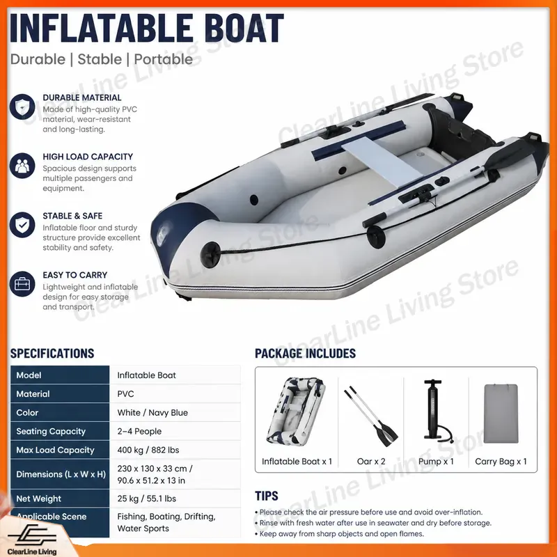Inflatable Kayak 3 Person - 3-Personen PVC Schlauchboot Mini-Schnellboot mit Luftkissenboden