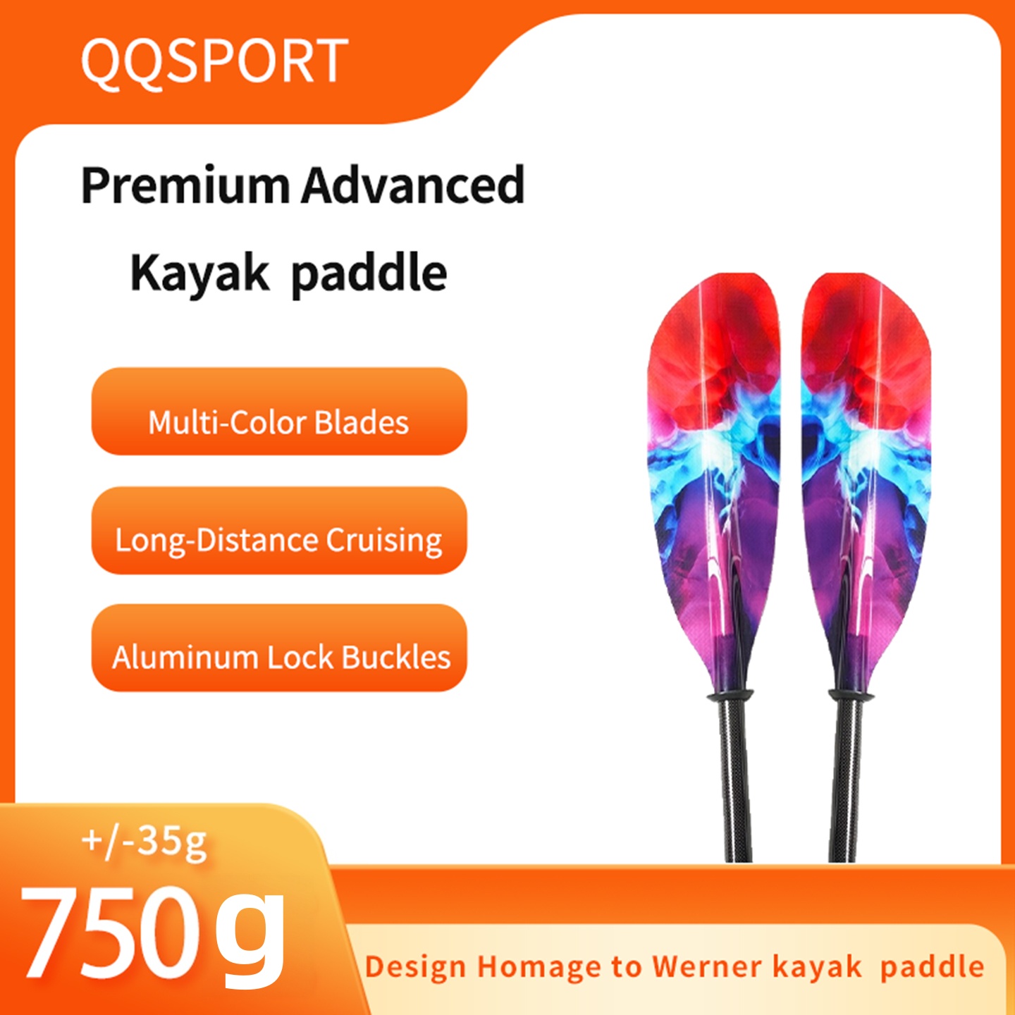 Kayak Paddle Carbon 2 Piece - QQSPORT Paddel, 2-teiliger Carbon-Schaft, Fiberglas-Freizeitkajak-Paddel-Q45-S-2
