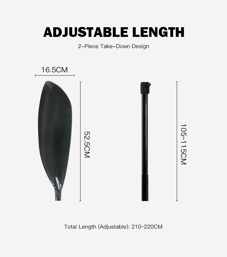 Kayak Paddle Carbon 2 Piece - Carbon-Kajakpaddel, 2-teilig, verstellbar, leicht, für Kajak-Angeln,
